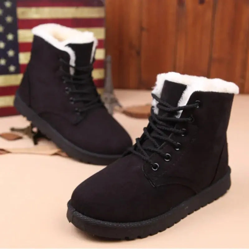 Women's thermal insulated winter boots brown synthetic leather cozy lug sole cold-weather support