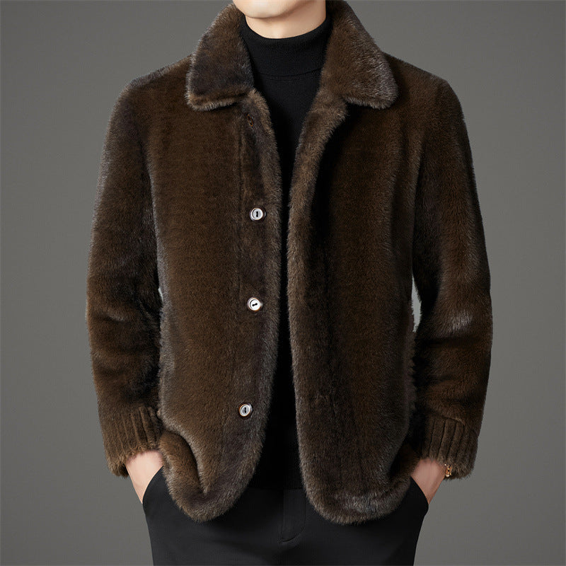 Men's Lars winter jacket golden mink look wool insulated cold weather coat polished silhouette