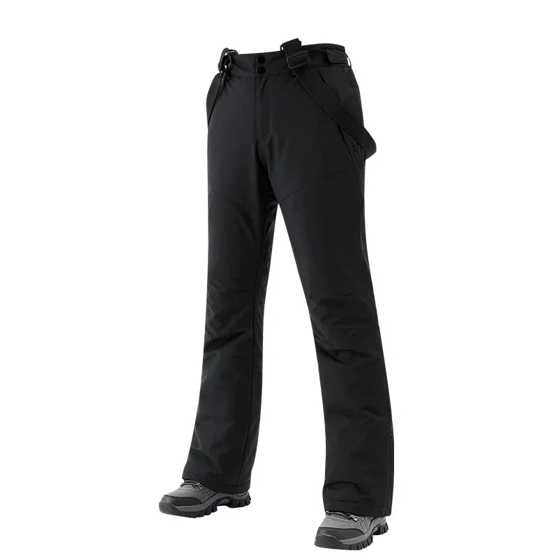 Women's black insulated ski pants windproof waterproof slim-fit design for winter sports performance