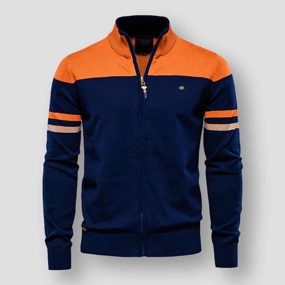 Men's warm half-zip knit pullover with stand collar, wool-poly blend, stylish layering essential