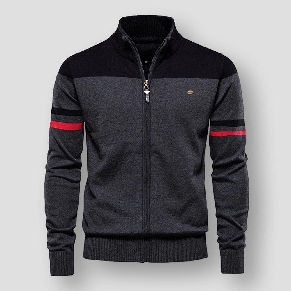 Men's warm half-zip knit pullover with stand collar, wool-polyester blend for layered styling