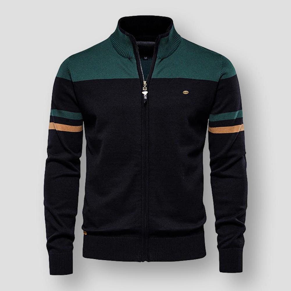 Men's warm half-zip knit pullover with stand collar, wool-blend, versatile layering essential