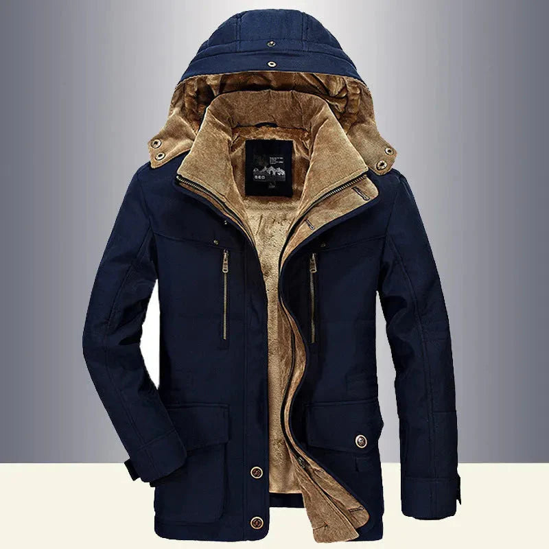 Men's black hooded padded coat urban fit with detachable hood and thermal fleece lining
