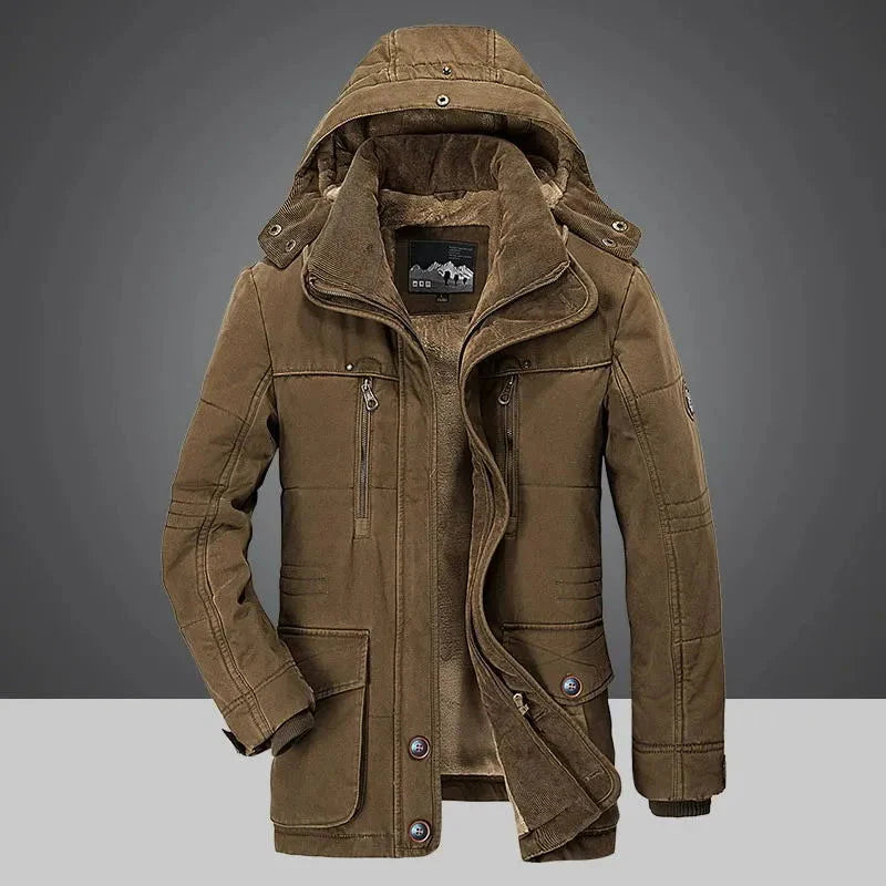 Men's black hooded padded coat urban fit with detachable hood and thermal fleece lining