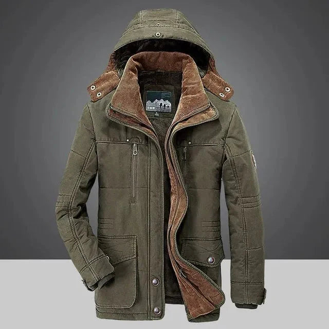 Men's black hooded padded coat urban fit with thermal fleece lining and detachable hood