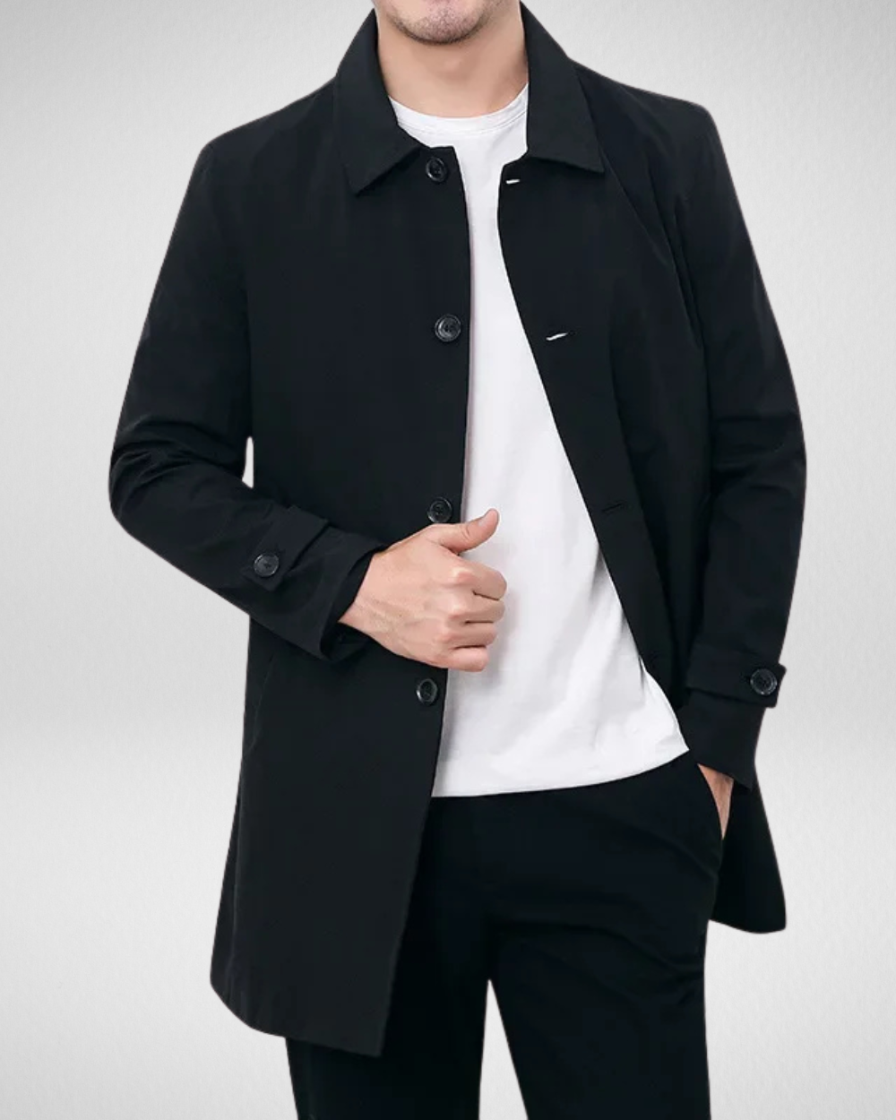 Men's water-repellent spring coat classic fit button closure neat collar versatile everyday layer