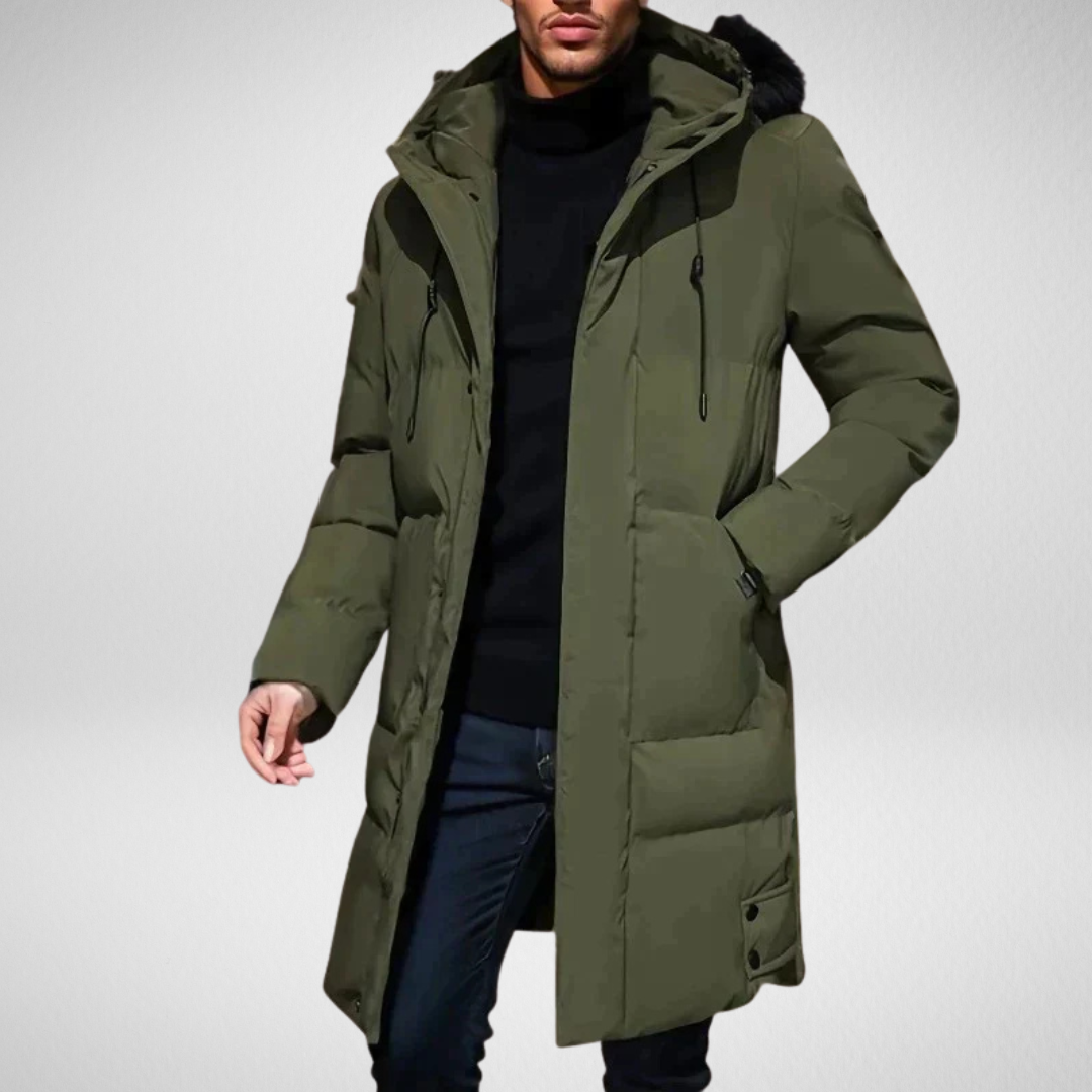 Men's waterproof long parka dark insulated winter jacket modern fit cold weather