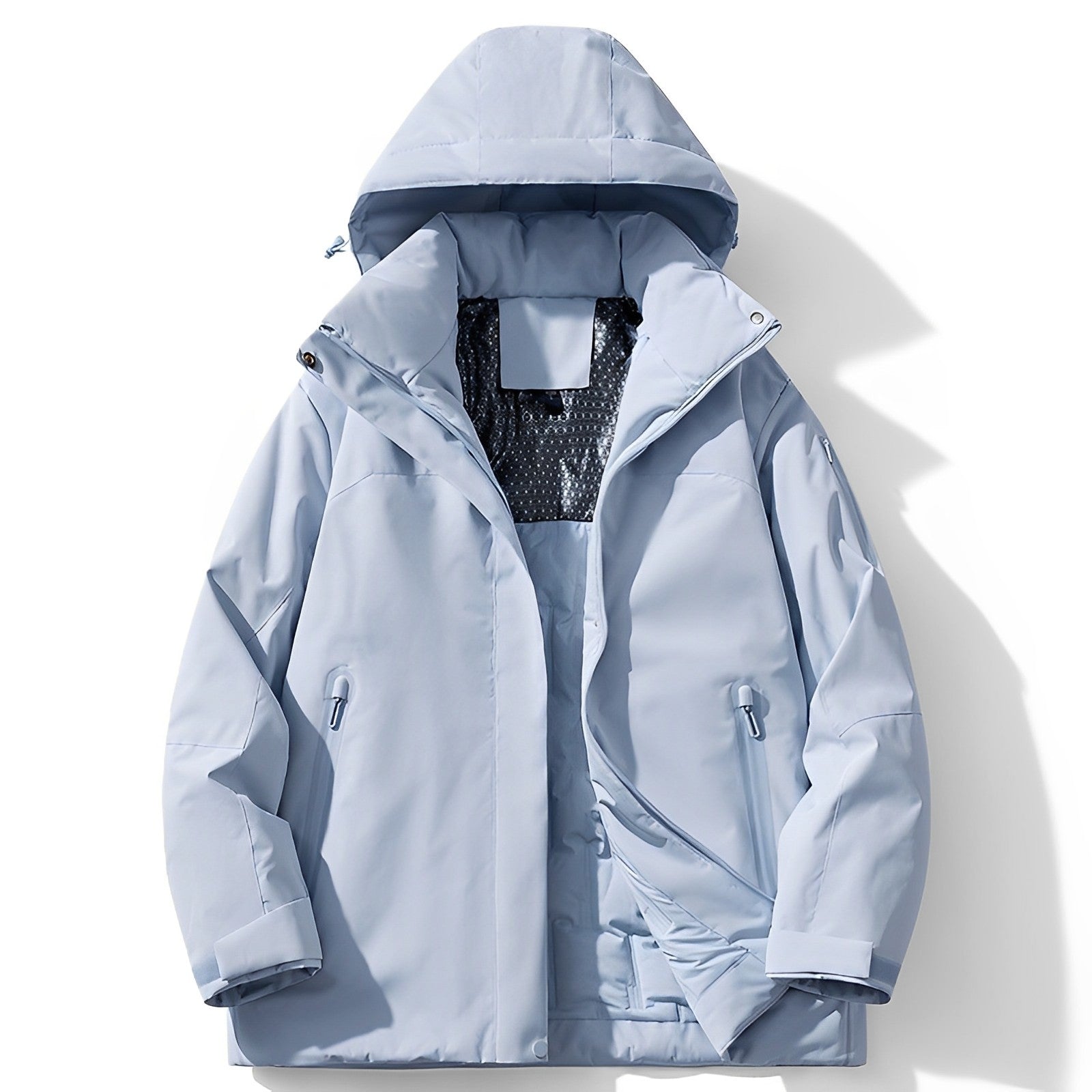 Navy blue waterproof winter jacket with fleece lining, windproof insulated coat for outdoor adventures