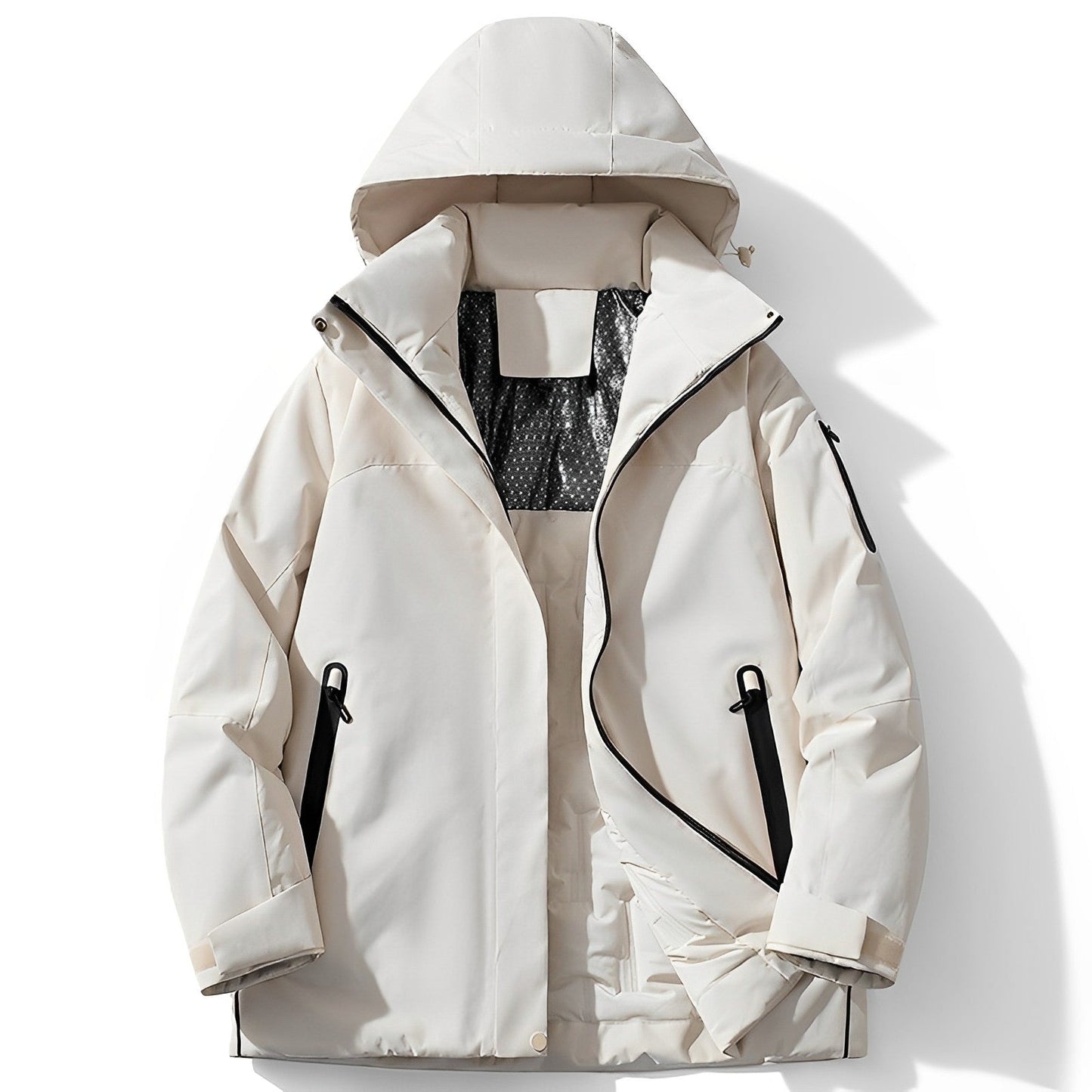 Navy blue waterproof winter jacket with fleece lining, windproof insulated coat for outdoor adventures