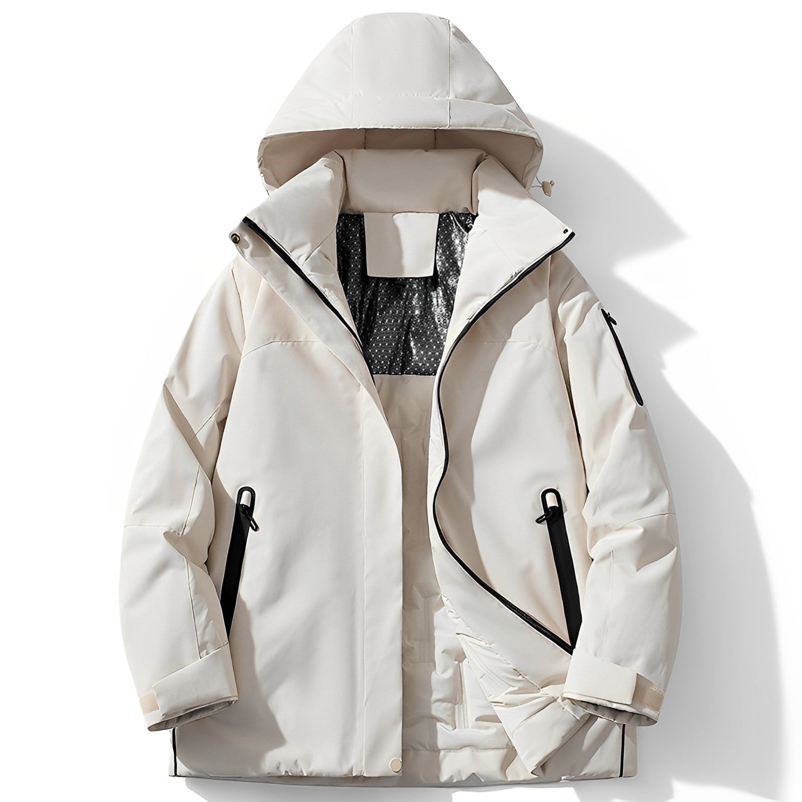 Navy blue waterproof winter jacket with fleece lining, windproof insulated coat for outdoor adventures