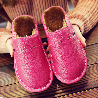 Men's waterproof leather slippers indoor outdoor durable slip-on footwear with cushioned sole