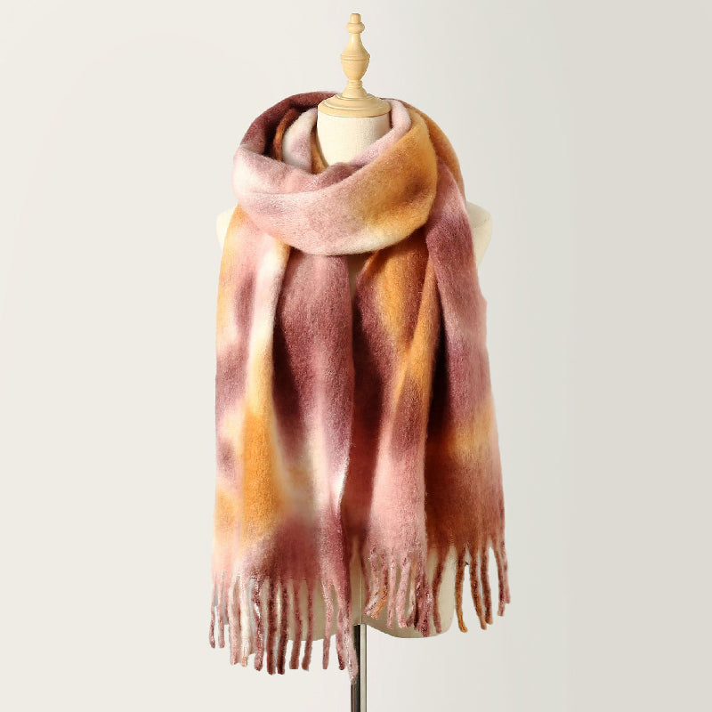 Colorful tie-dye boho shawl wrap for women, long watercolor woven drape in multicolor