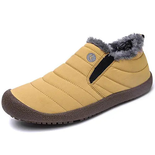 Women's waterproof ankle boots with warm plush lining, slip-on style, and durable rubber sole for cold weather