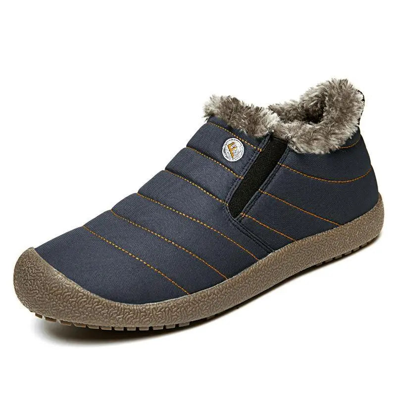Women's waterproof ankle boots with warm plush lining, slip-on style, and durable rubber sole for cold weather