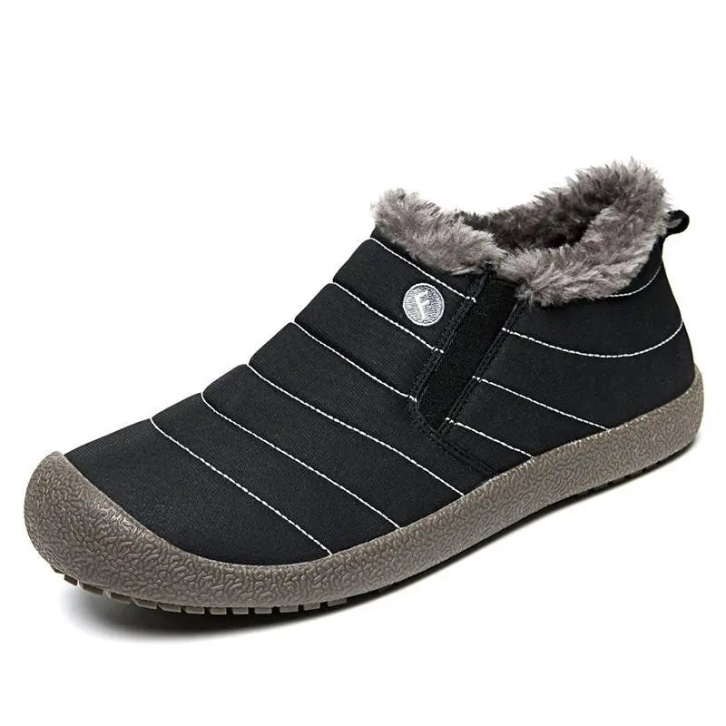 Women's waterproof ankle boots with warm plush lining, slip-on style, and durable rubber sole for cold weather
