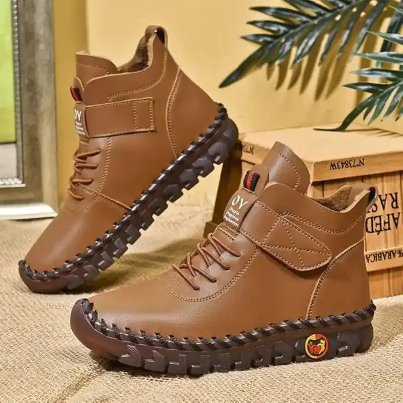 Women's waterproof lace-up boots with warm PU lining, stylish all-weather winter footwear