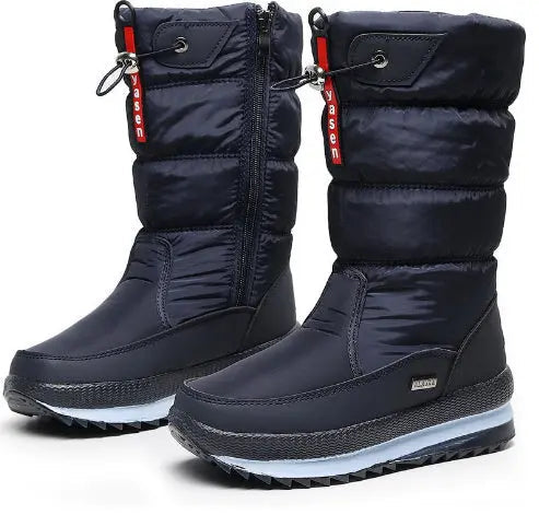 Women's waterproof mid-calf winter boots with cozy velvet lining, non-slip sole for cold weather