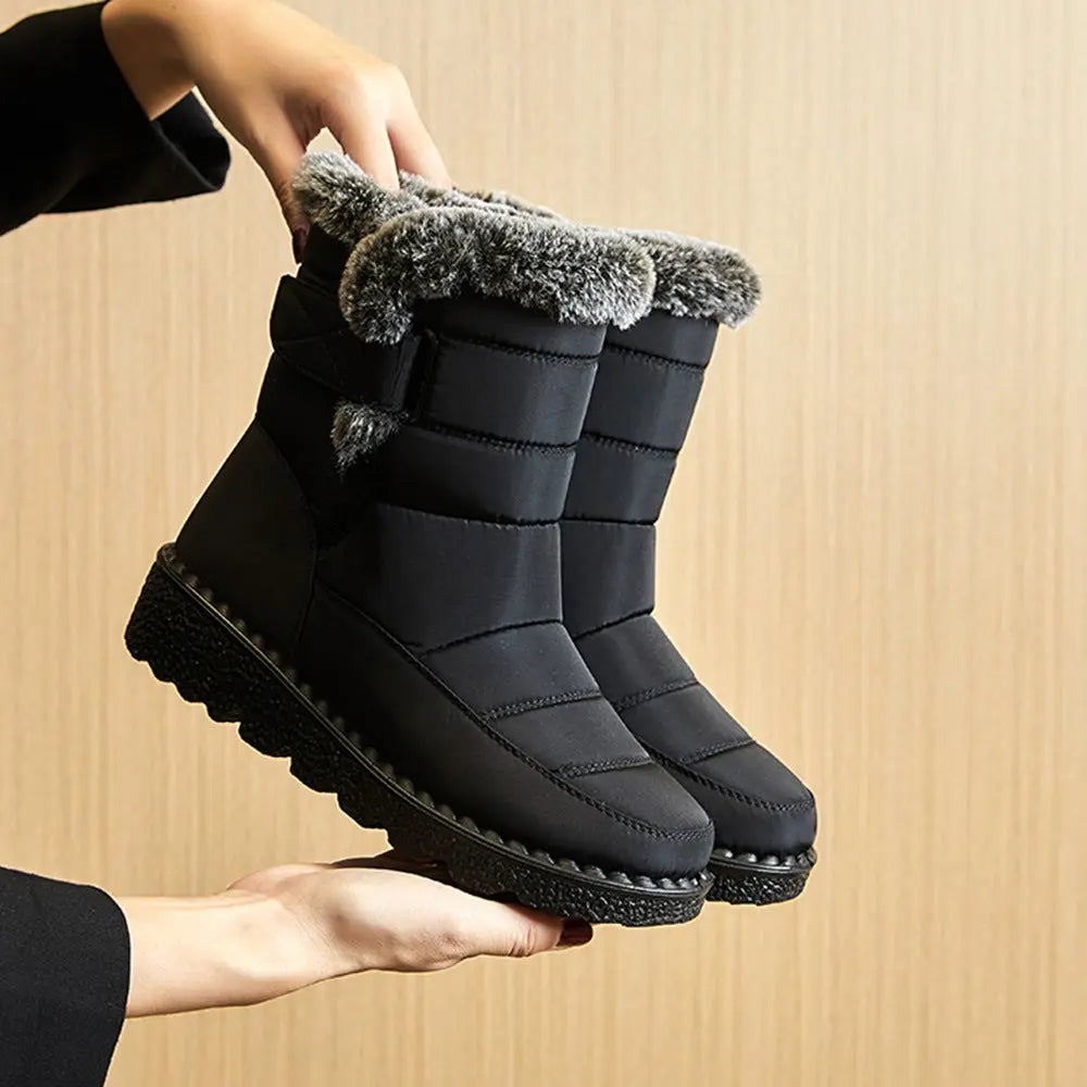 Women's waterproof snow boots with faux fur lining, non-slip rubber sole, warm winter Oxford fabric footwear