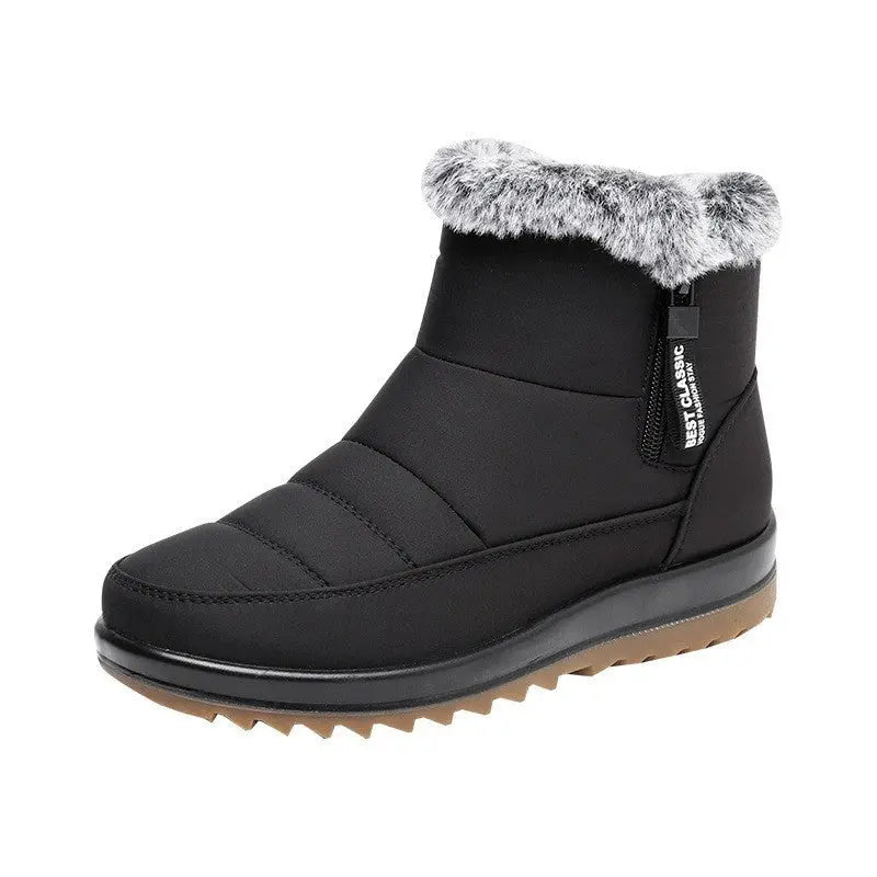 Women's waterproof mid-calf winter boots with non-slip sole, warm casual style for cold weather