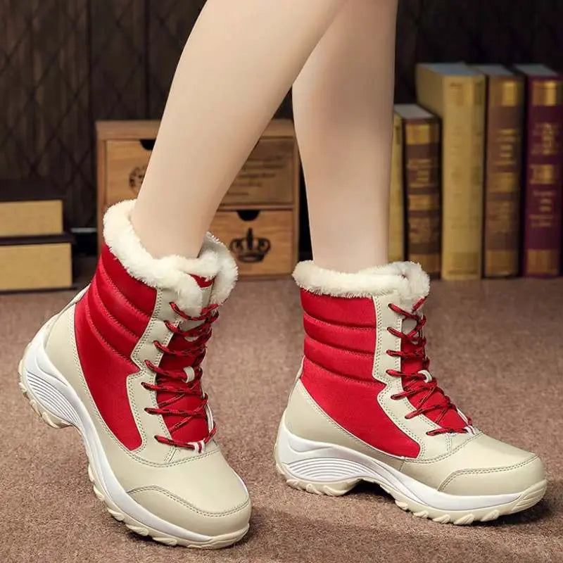 Women's waterproof winter boots in black synthetic leather with warm lining and cushioned EVA sole