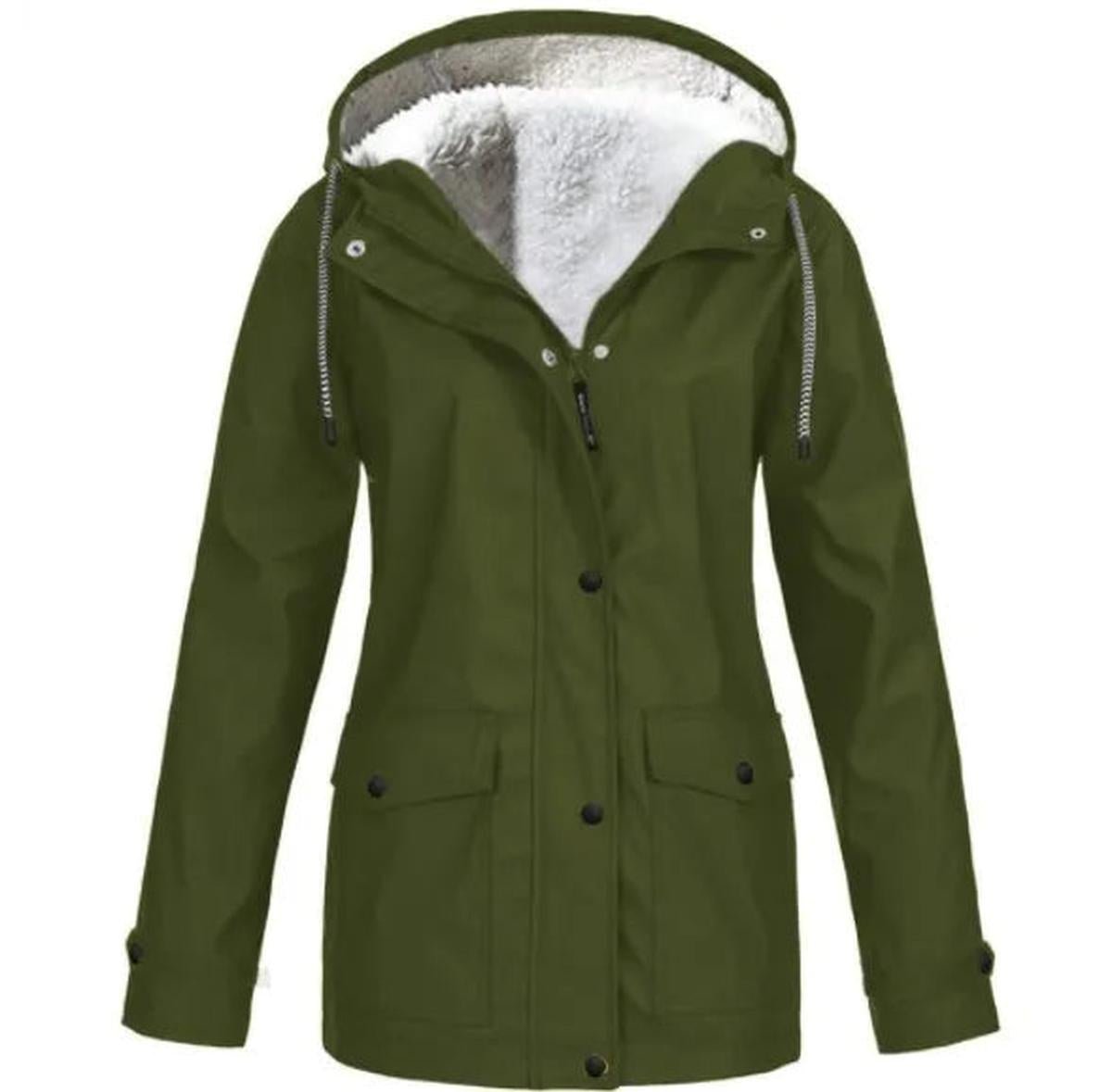 Women's waterproof windproof fleece-lined hooded jacket, sherpa insulation, water-resistant shell