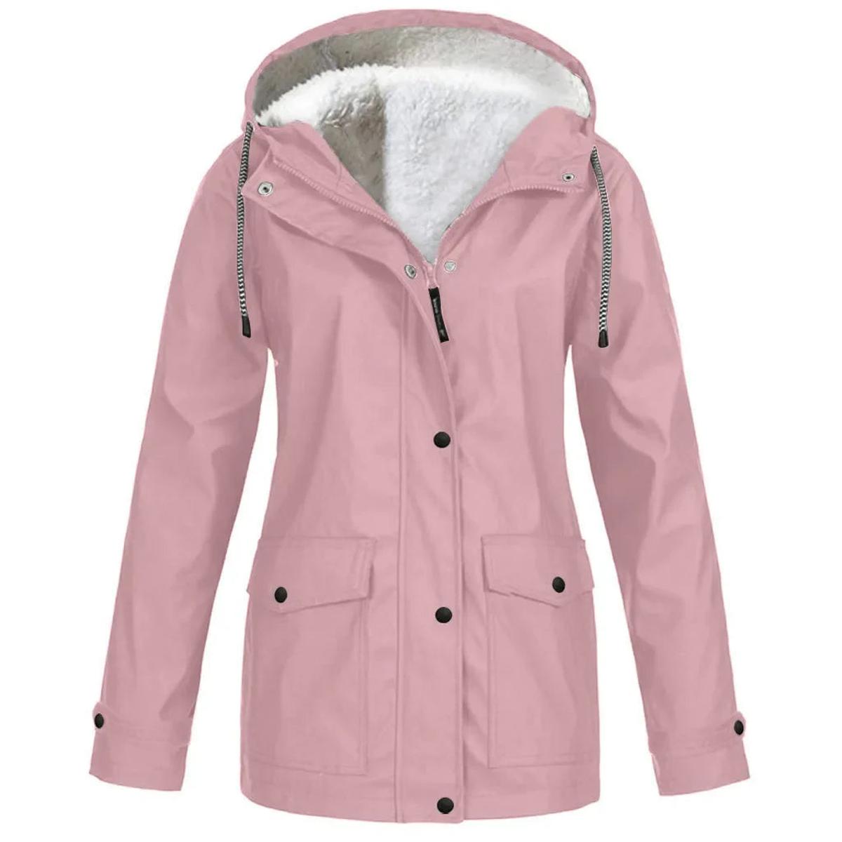 Women's water windproof fleece-lined hooded jacket sherpa insulation cold weather outdoor style