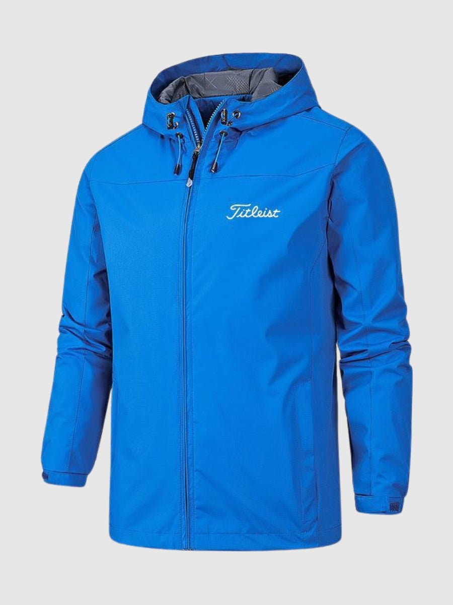 Men's waterproof windproof outdoor jacket, versatile all-weather polyester shell for active travel