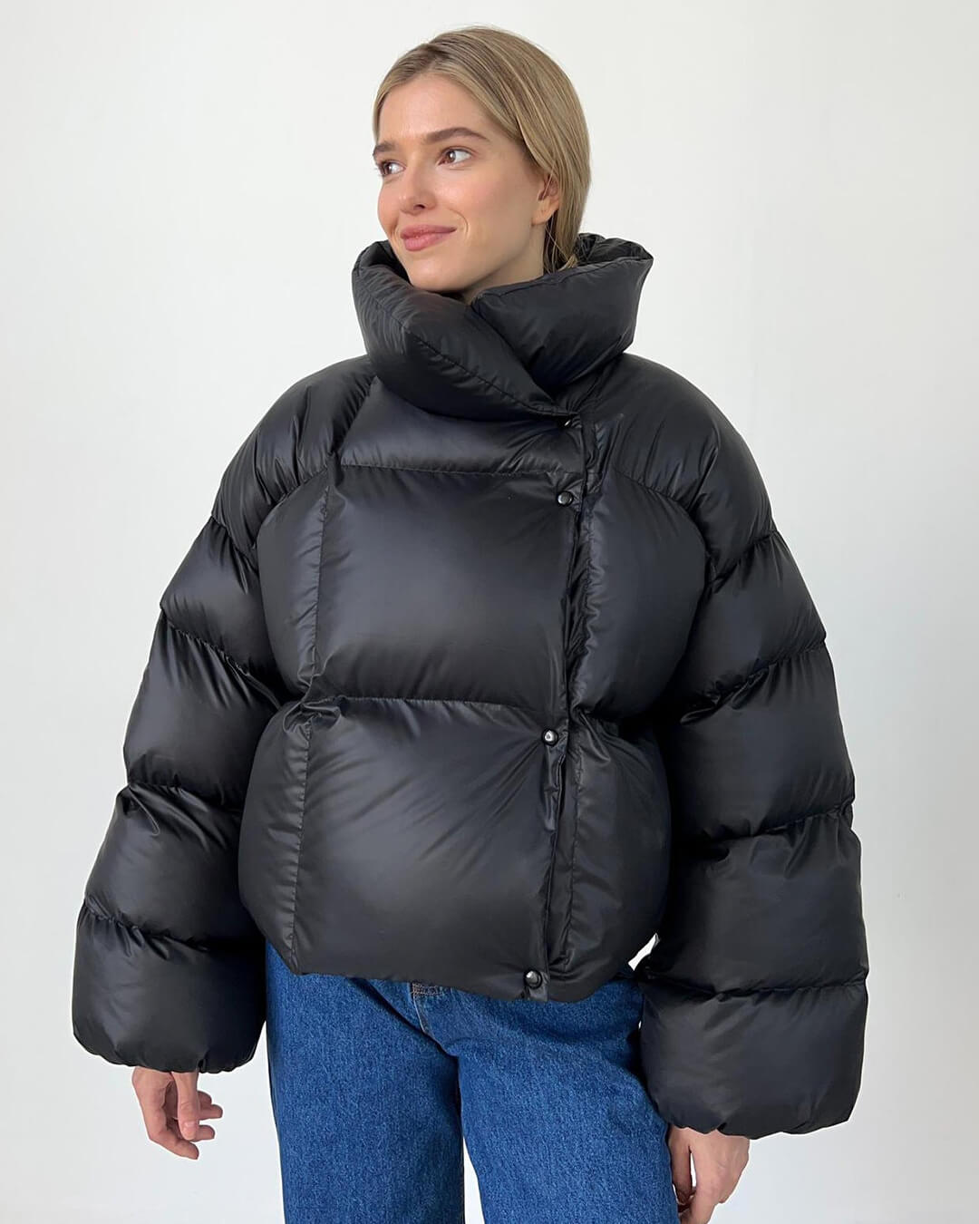 Women oversized puffer jacket hooded winter coat lightweight padded insulation for layering