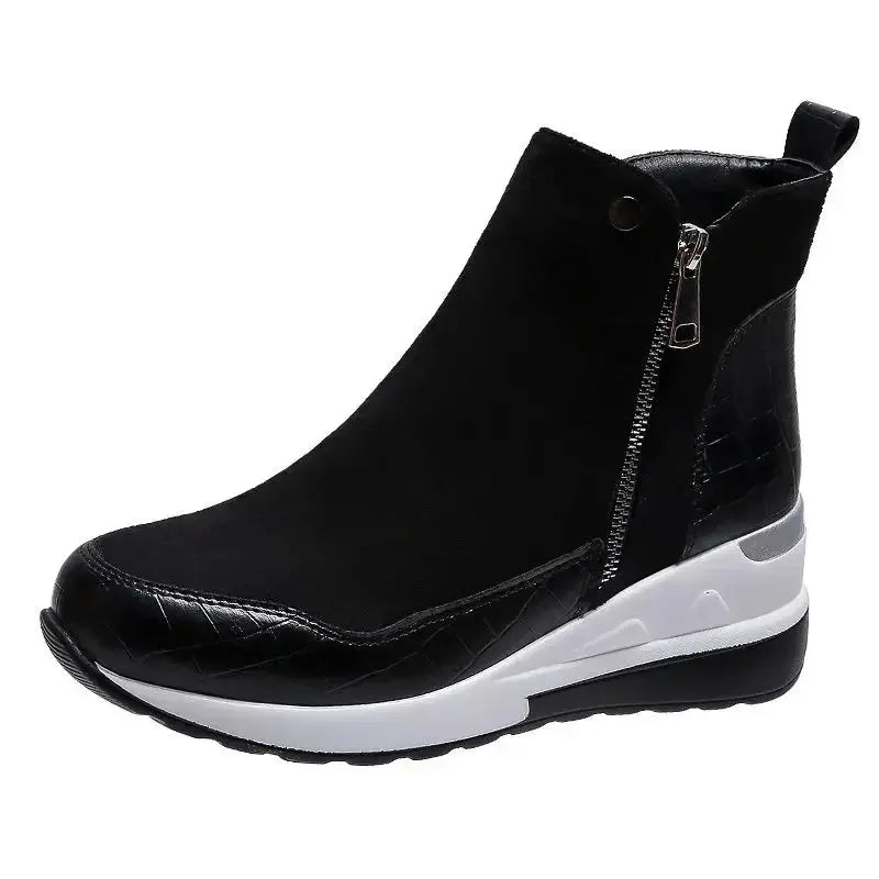 Women's wedge ankle boots suede croc-textured faux leather platform heel chic style
