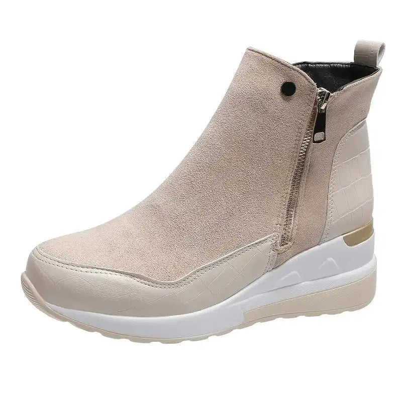 Women's wedge ankle boots suede croc-textured faux leather platform heel chic style