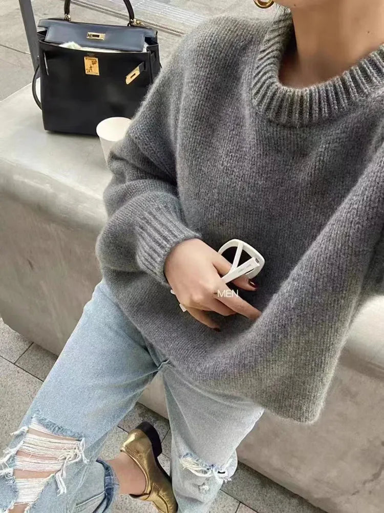 Women's merino wool mid-length knit sweater, elegant soft comfort for autumn and winter