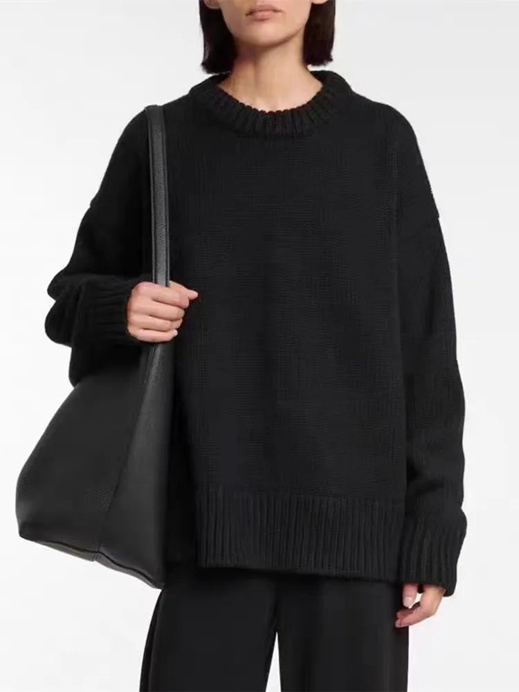 Women's merino wool mid-length knit sweater, elegant soft comfort for autumn and winter