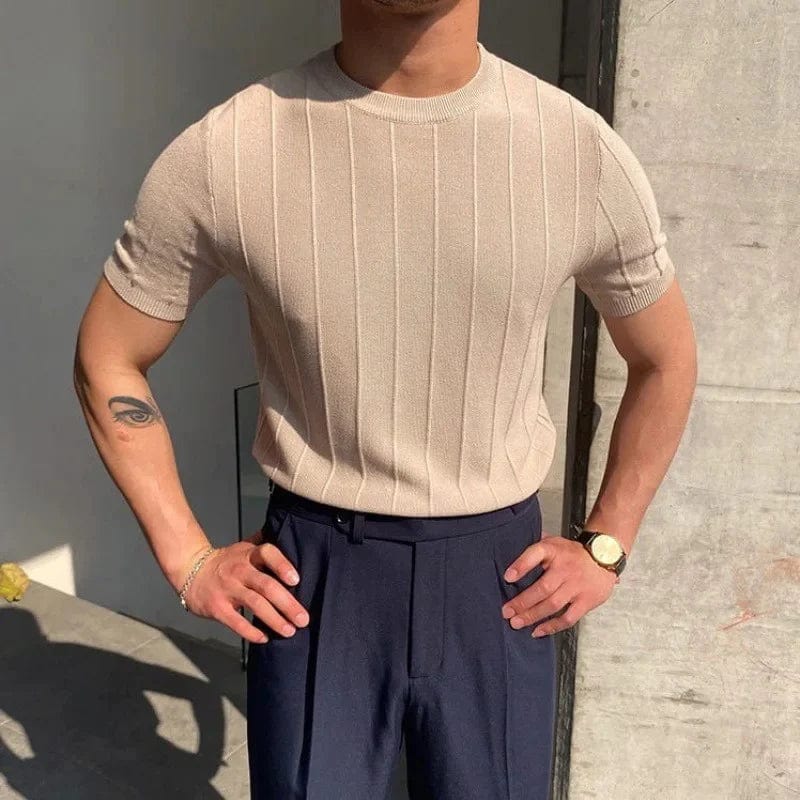 Elias structured short sleeve rib-knit shirt with round neckline for sharp everyday comfort