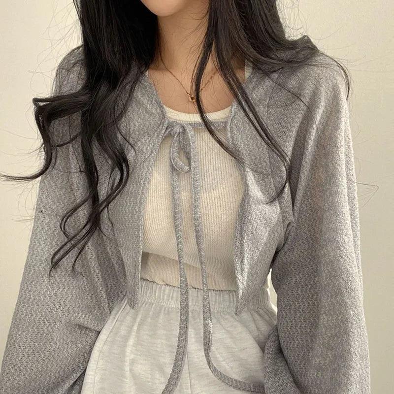 White lightweight knitted cardigan women summer sun protection breathable chic cover-up