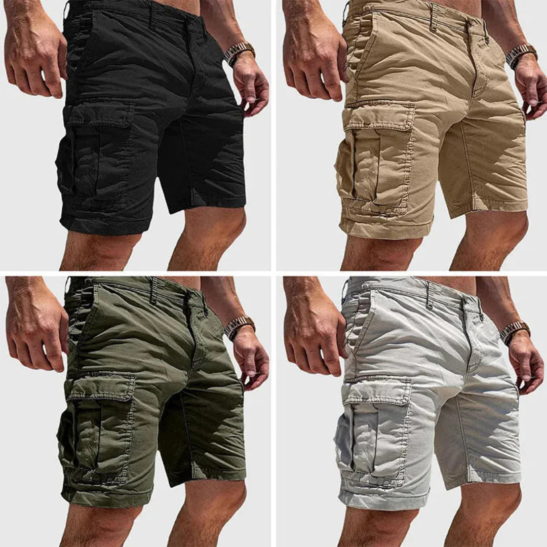 Men's khaki cargo shorts relaxed fit durable breathable multi-pocket utility outdoor adventure wear