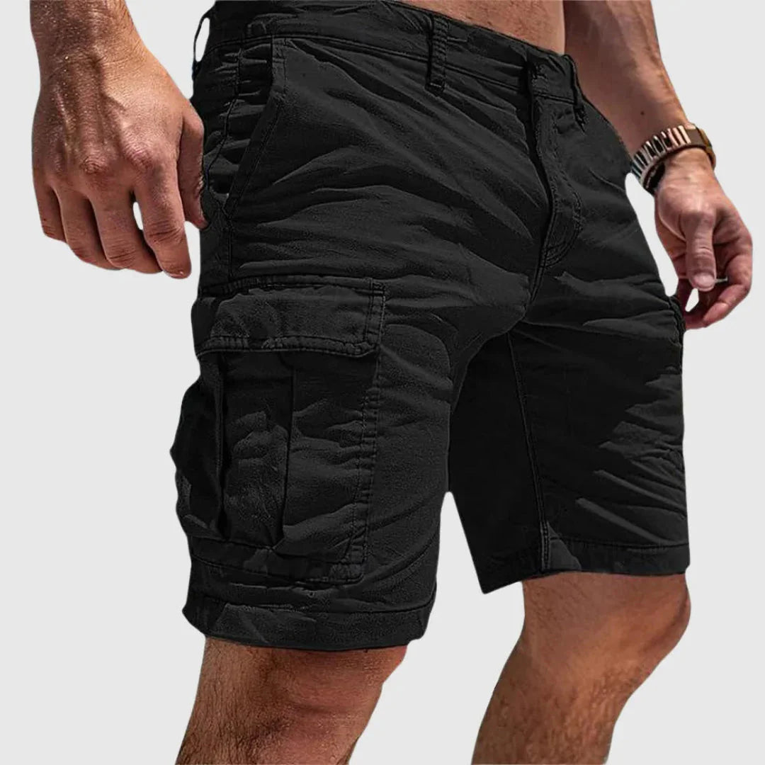 Men's khaki cargo shorts relaxed fit durable breathable multi-pocket utility outdoor adventure wear