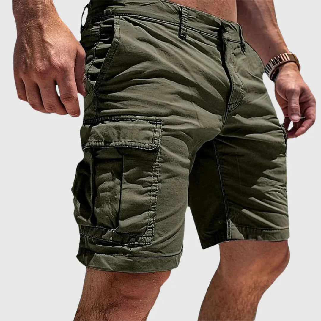 Men's khaki cargo shorts relaxed fit durable breathable multi-pocket utility outdoor adventure wear