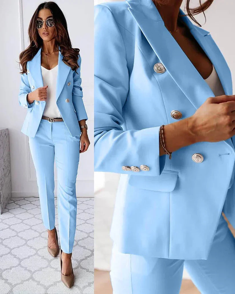 Women's tailored blazer suit set elegant professional two-piece with matching trousers business formal