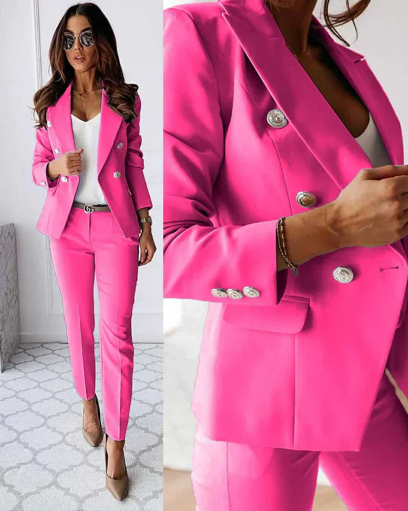Women's tailored blazer set elegant slim-fit suit with matching trousers for business formal wear
