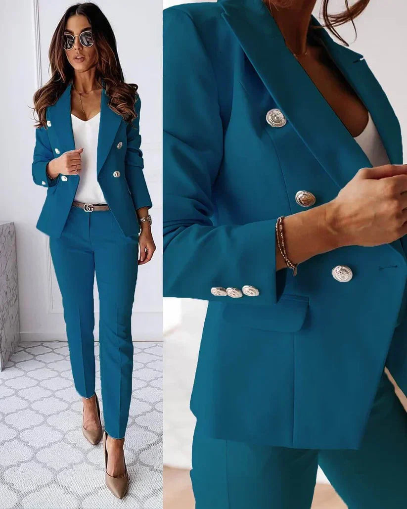 Women's tailored blazer suit set professional two-piece matching trousers slim-fit elegant business look