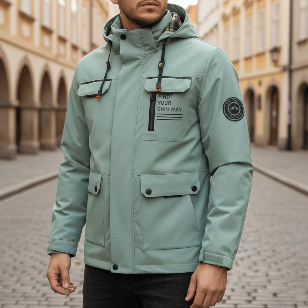Men's insulated hooded parka jacket in multiple colors, elegant slim-fit design for city and outdoor wear