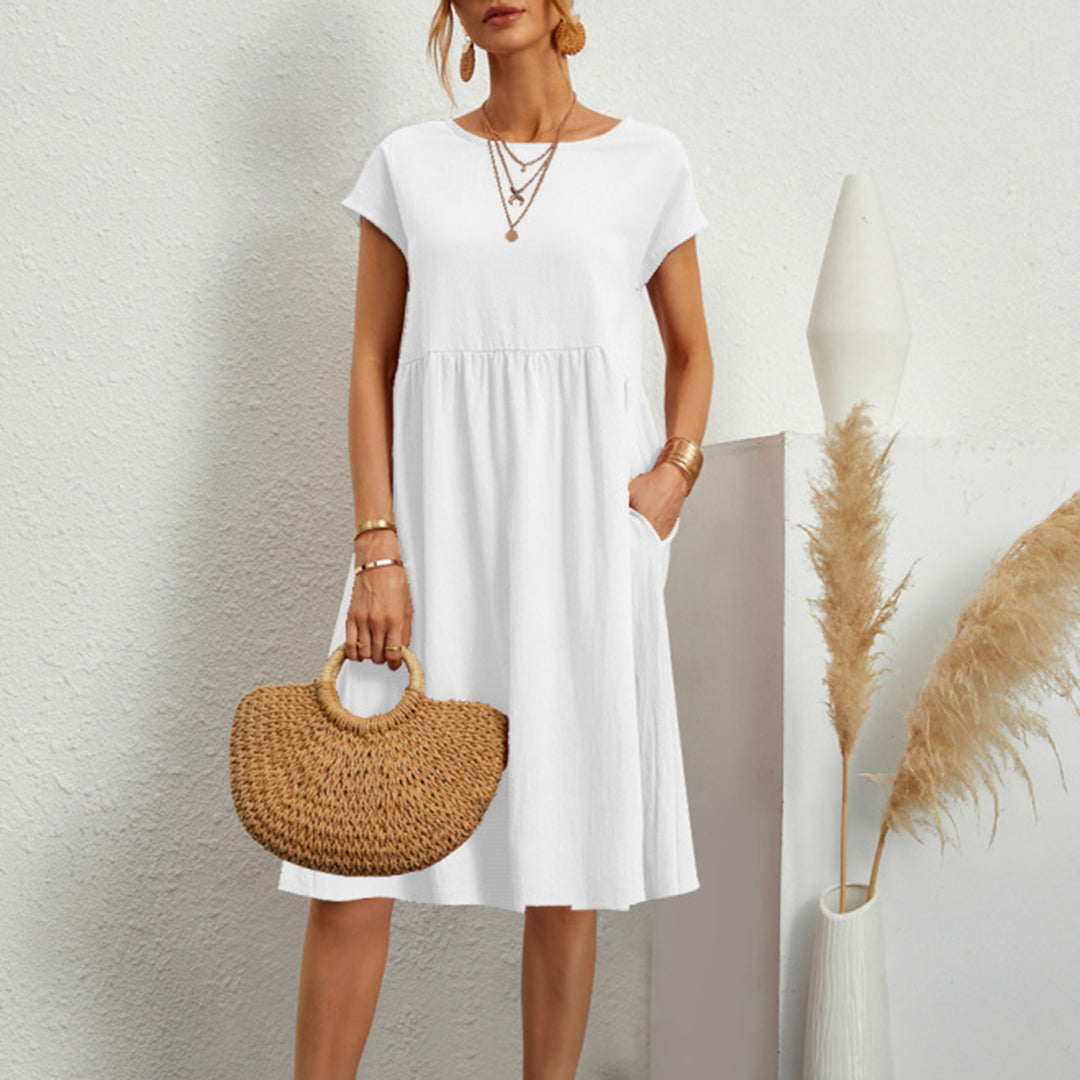Women's Anna A-line midi dress flattering mid-calf length comfortable everyday versatile fit