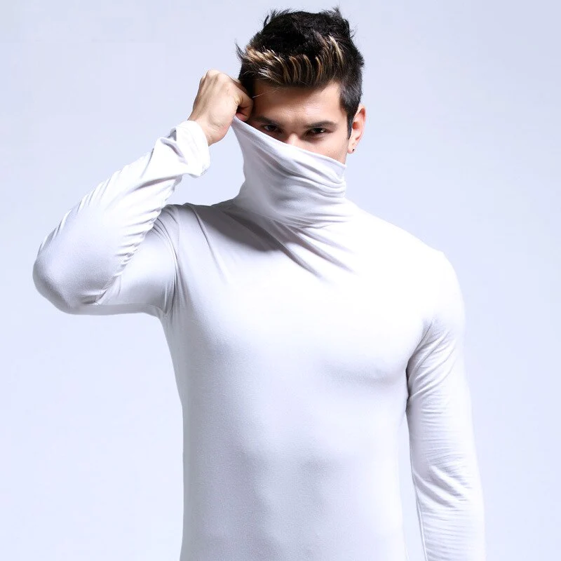 Fitted thermal undershirt long collar black base layer cold weather athletic slim fit