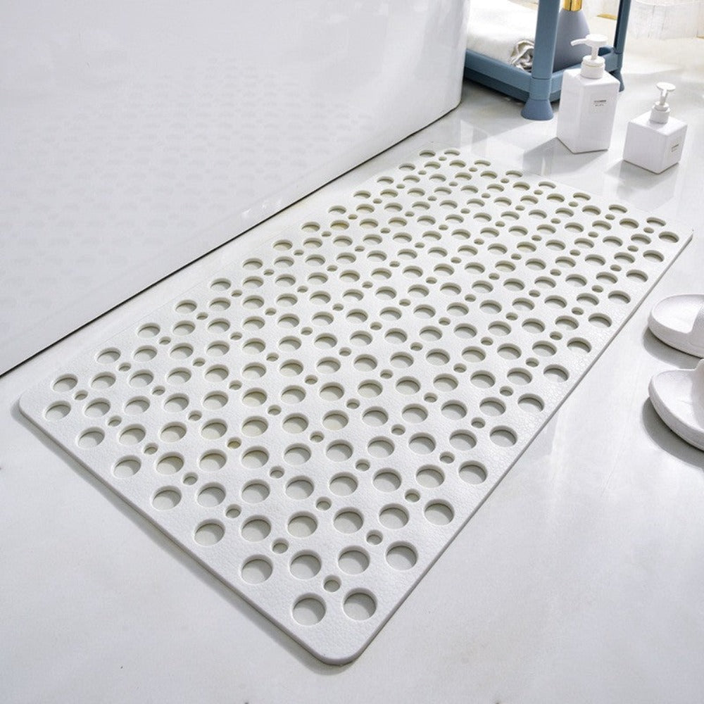 Premium gray non-slip rubber shower mat with drainage holes and textured surface for senior safety