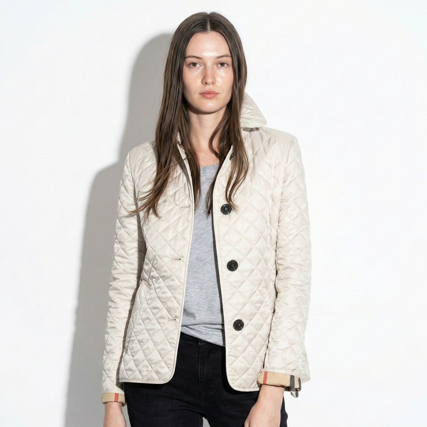 Women's black quilted jacket lightweight insulation relaxed silhouette versatile outdoor layer sizes M-5XL