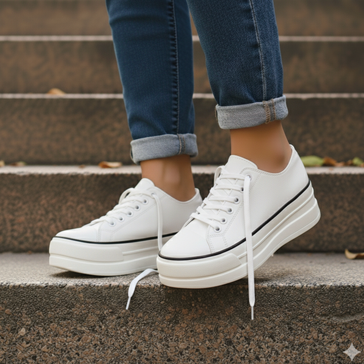 Women's chunky platform canvas sneakers low-top lace-up breathable street style bold sole