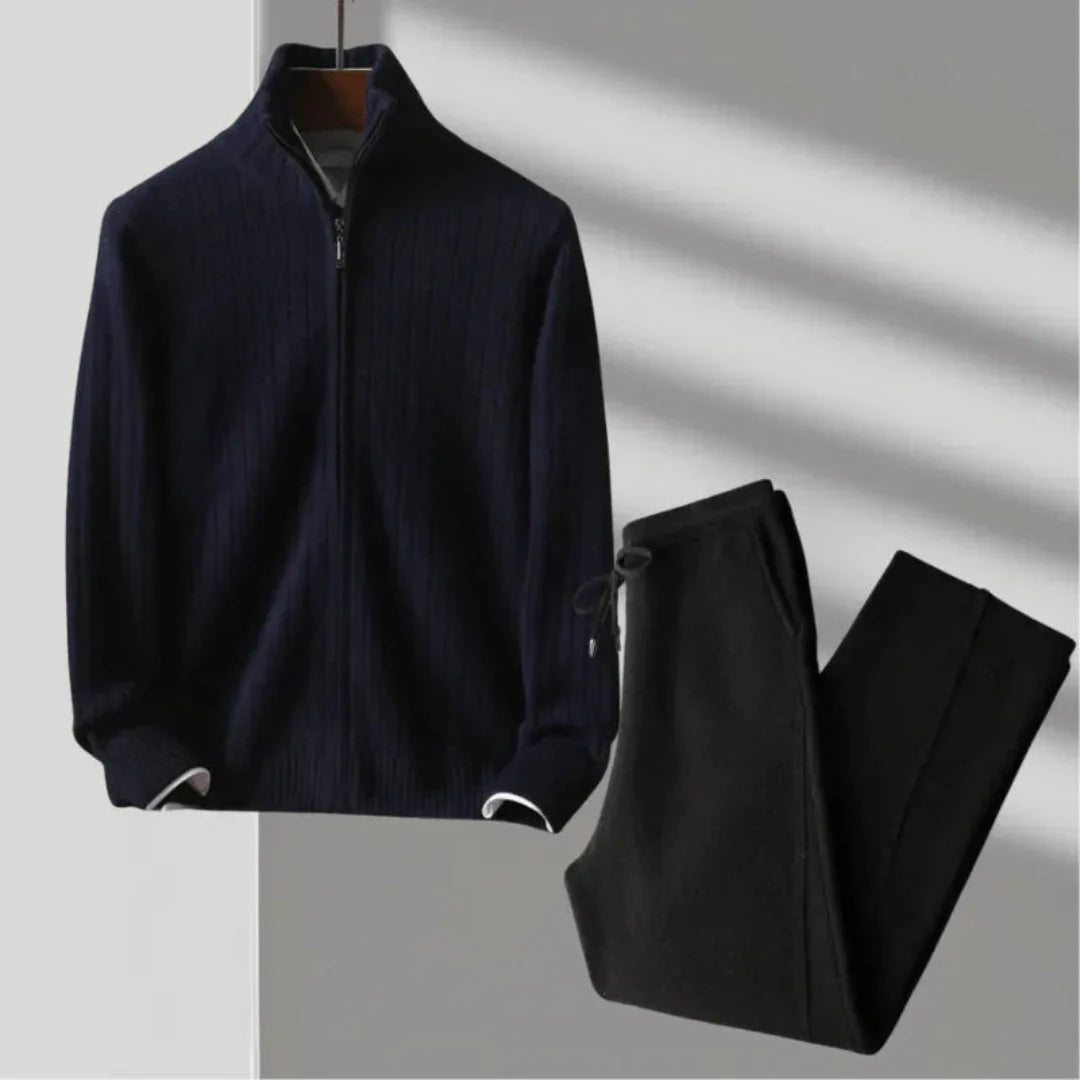 Will merino wool ribbed zip-front sweater and pants coordinated set in premium breathable fabric