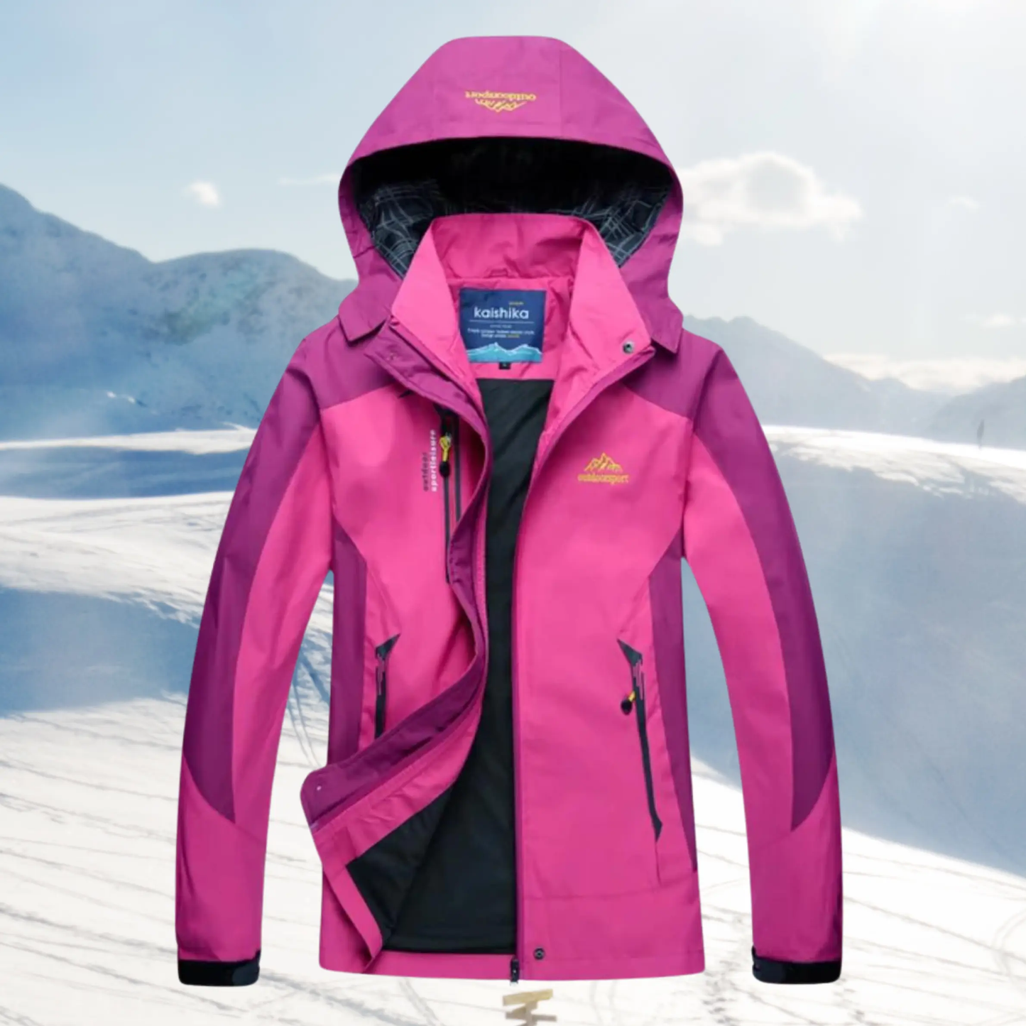 Women's wind water resistant outdoor jacket flattering silhouette durable polyester-nylon all-weather protection