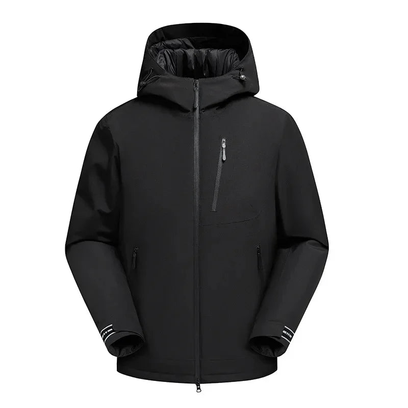 Men's windproof hooded ski jacket thickened cotton loose fit winter coat outdoor warmth