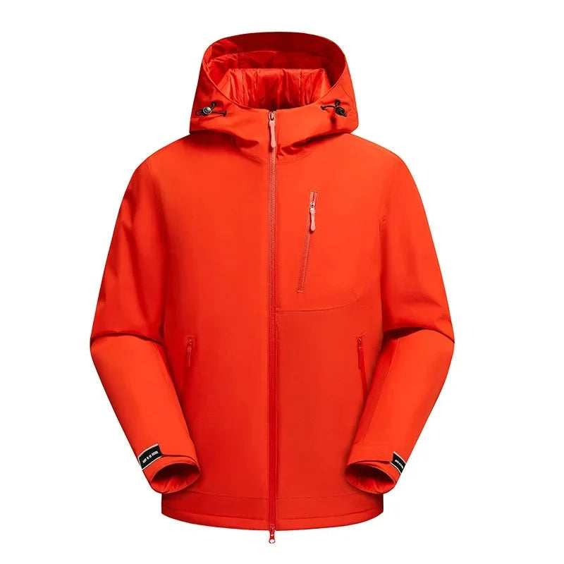 Men's windproof hooded ski jacket thickened cotton loose fit winter coat for outdoor warmth